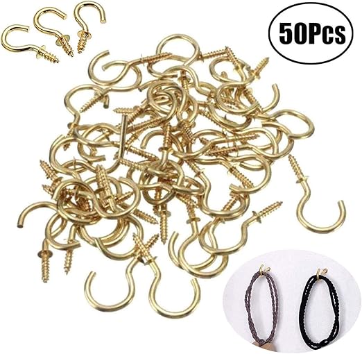 Lvcky Small Screw In Hooks Brass Ceiling Hooks 1 2 Inch For