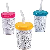 Fun Express 6 oz Color Your Own Religious Cups W/Lids & Straws, BPA Free Plastic, Crafts for Kids and Fun Home Activities, Multi-Color