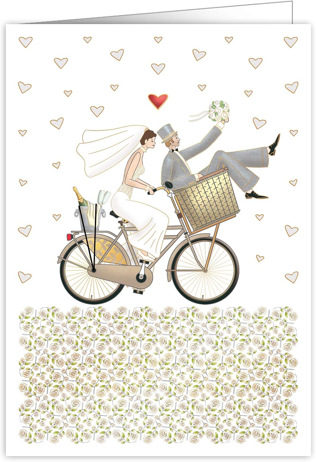 Quire Mac Classic Extra Large Wedding Greeting Card - Wedding Bicycle Design- Beautifully Embossed with Gold and Silver Foil