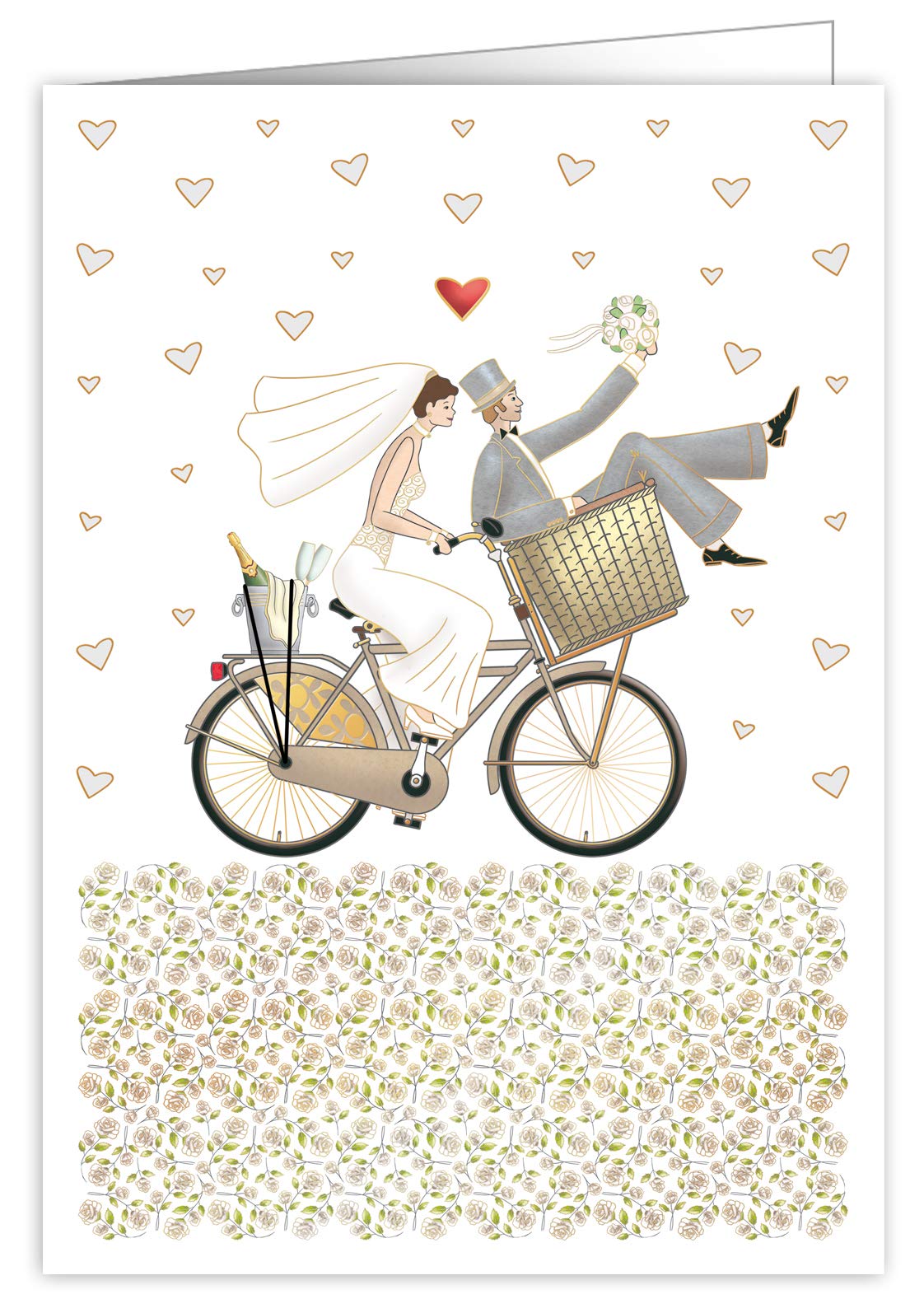 Quire Mac Classic Extra Large Wedding Greeting Card - Wedding Bicycle Design- Beautifully Embossed with Gold and Silver Foil