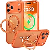 Peerock 360° Spin Magnetic Stand for iPhone 17 Pro Max Case, [Fit for MagSafe][Military Protection][Full Camera Protection] Adjustable Kickstand iPhone Case for iPhone 17 Pro Max 6.9", Cosmic Orange
