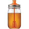 Jarware Honey Dipper Lid for Regular Mouth Mason Jars, Orange, 16-Ounce