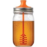 Jarware Honey Dipper Lid for Regular Mouth Mason Jars, Orange, 16-Ounce