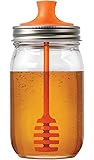Jarware Honey Dipper Lid for Regular Mouth Mason Jars, Orange