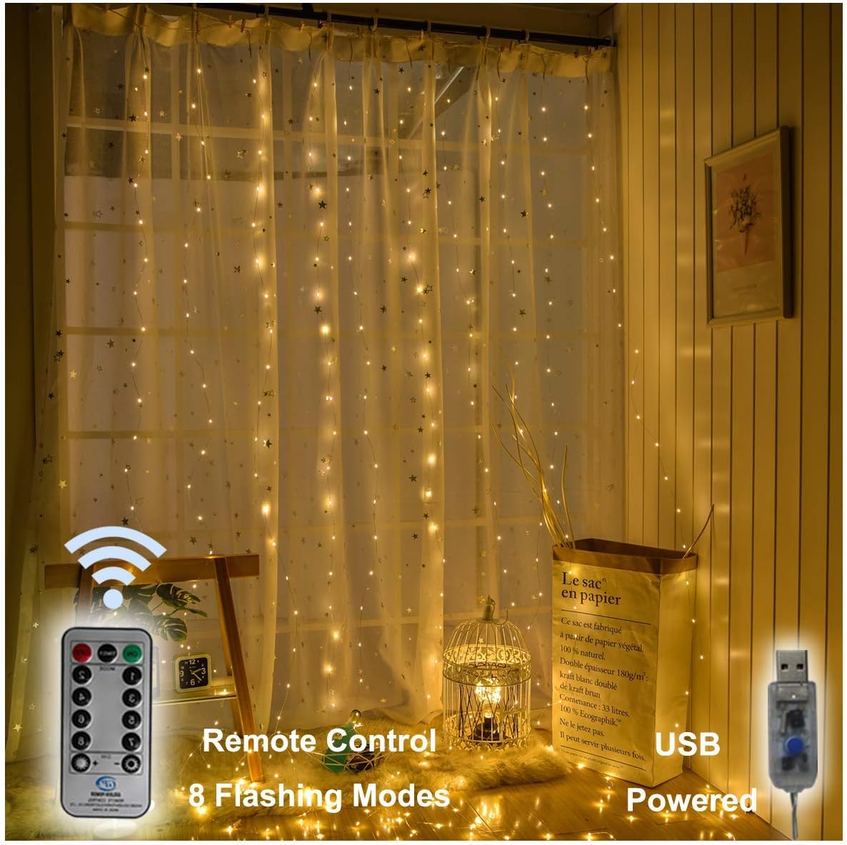 SmartDrip USB Powered Copper Wires Premium 300 LED Fairy String Curtain Light with Remote for Invisible Look Back Drop for Outdoor/Indoor Decorations (3 x 3 m, Warm White)