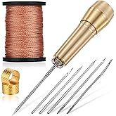 9pcs Leather Sewing Awl Kit Including 45m Thread and Thimble Canvas Leather Sewing Awl Needle with Copper Handle with 6 Needles for Craft Needle Kit Shoe Repair Tool