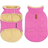 Queenmore Dog Winter Coat - Fleece Jacket, Waterproof Cold Weather Dog Clothes, Thick Warm Cotton Padding, Easy On Storage Pockets (Pink, X-Small)