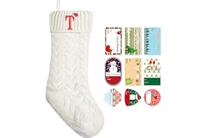 ZGCYSMHT Christmas Stockings Personalized Custom Initials 18 Inches Knitted Christmas Stockings with Letter Fireplace Hanging Monogram Xmas Stockings for Kids,Family Holiday Party Decoration（White T）