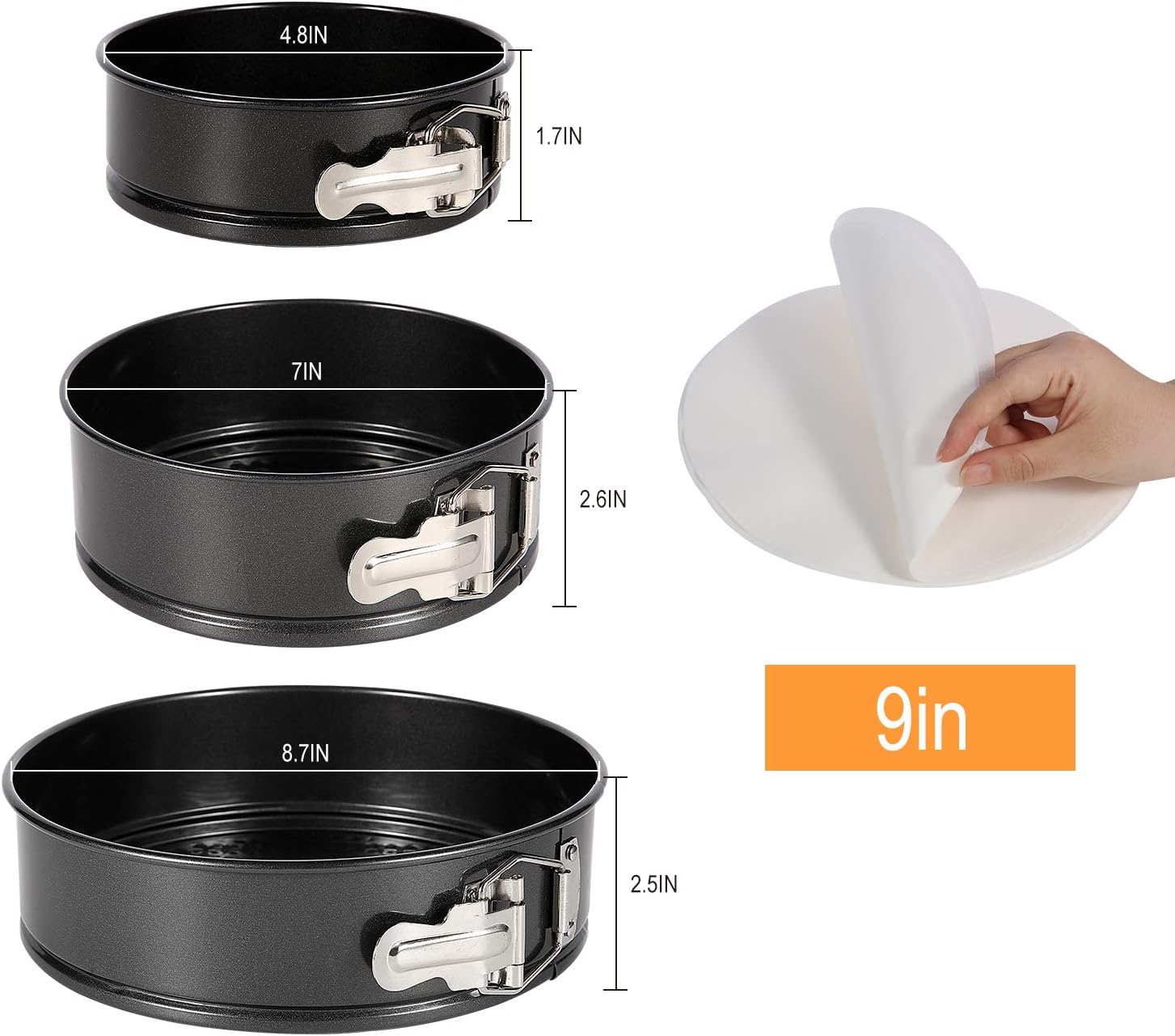 SHECIPIN Springform Pan set, Nonstick Leakproof 3pcs(4"/7"/9") Cake Pan Bakeware Cheese cake Pan with 50 Pcs Parchment Paper Liners: Kitchen & Dining