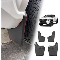 4-Piece Wide Rally Mud Flaps For Toyota Tacoma (1995-2023) - Black Matte Plastic, Bolt-On Installation