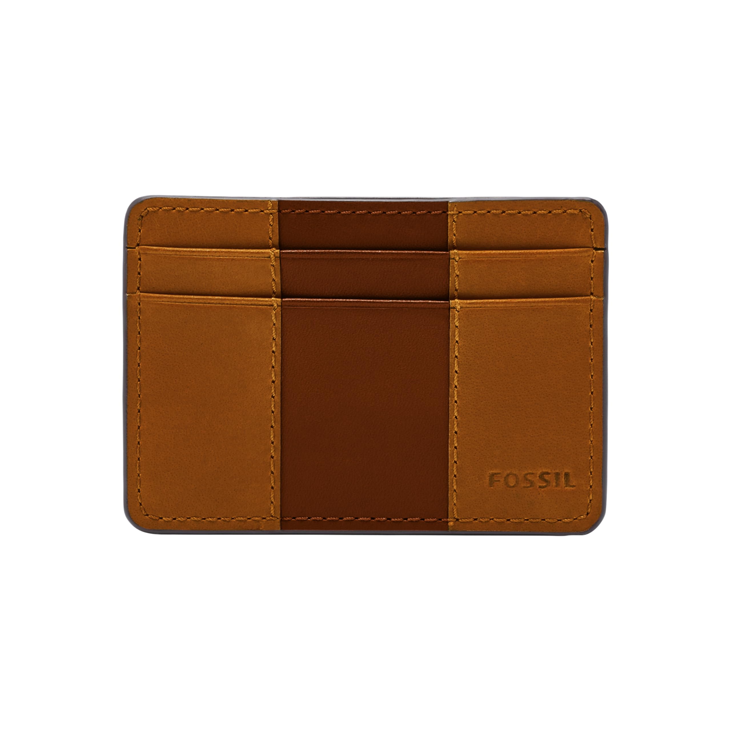 Fossil Wallet for Men Everett, Leather/PVC Trim Card Case Medium brown 10.2 cm L x 0.6 cm W x 7.0 cm H ML4398210