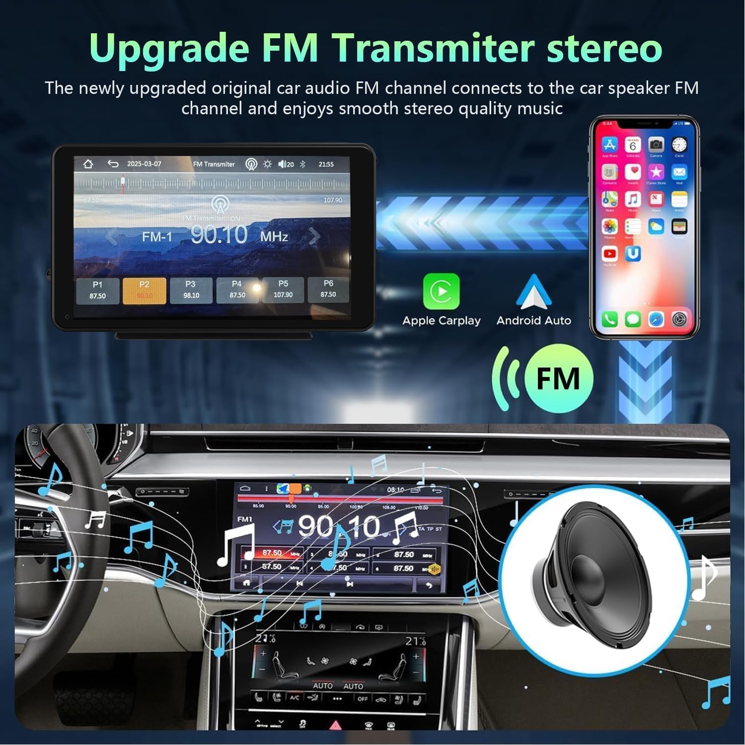 Qulokar 7 Inch Portable Touch Screen Car Stereo with Wireless Carplay & Android Auto,Mirror Link,Bluetooth,AUX,FM,Siri,Voice Control for All Vehicles Q7