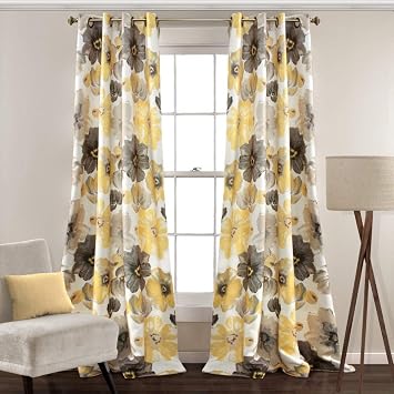 2 Pièces Filles Jaune Naturel Imprimé Floral Rideau De