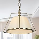 GEPOW Gold Pendant Light, Large Brass Pendant Lighting for Kitchen Island, Modern Adjustable Hanging Light Fixture with White