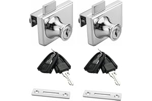 2PCS Zinc Alloy Glass Door Lock, XIEHE Display Cabinet Lock Glass Showcase Lock 417 Double Glass Door Locker with 2 floding Keys
