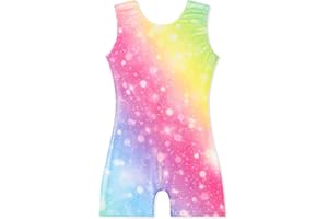 EQSJIU Gymnastics Leotards for Girls Sparkly Biketards Dance Unitard with Shorts Kids One-Piece Bodysuits Outfits 1-10 Years