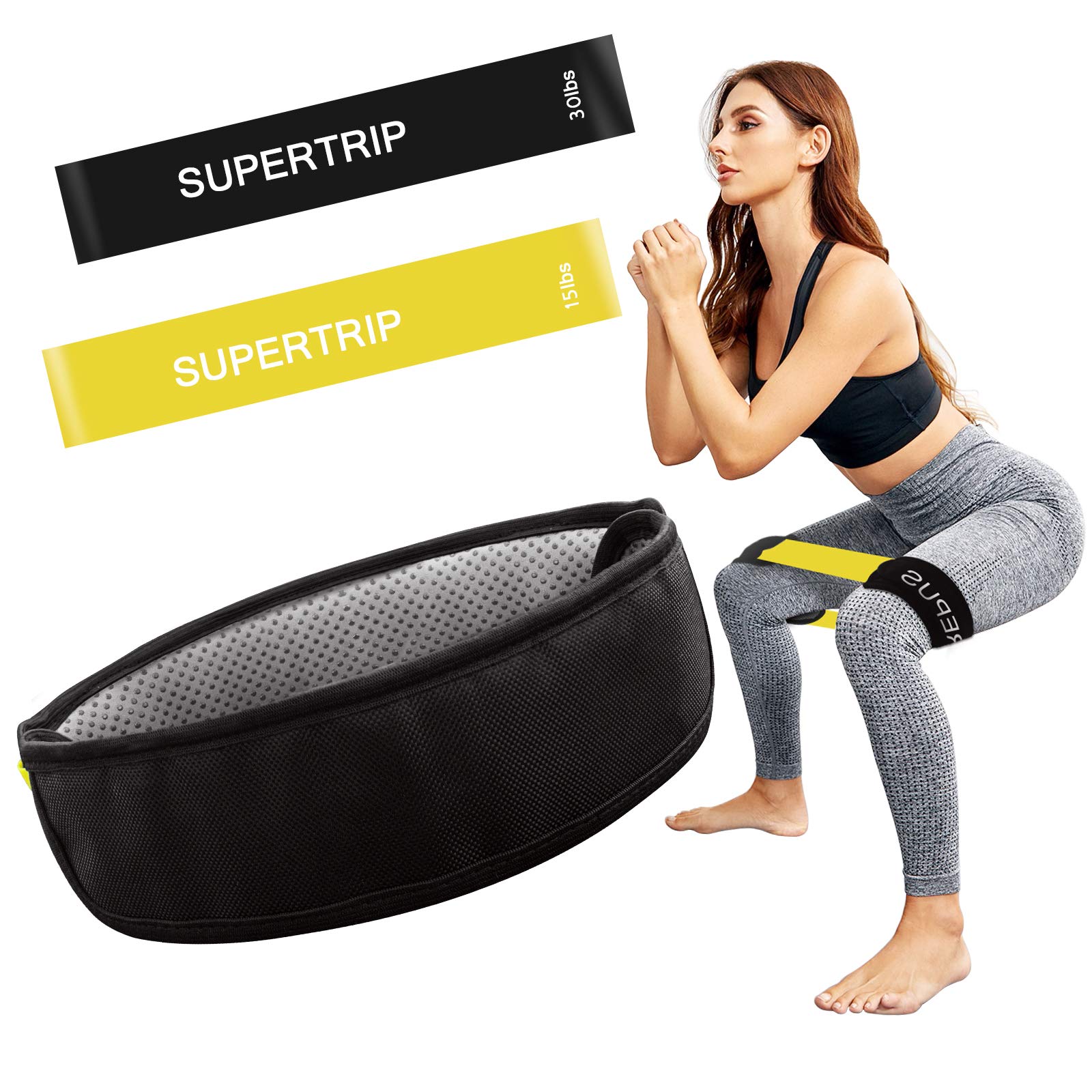 Photo 1 of Supertrip Resistance Loop Bands with Protective Sleeves Booty Bands for Women Men 2 Pack Latex Resistance Bands and 1 Pair Non-Slip Functional Sleeves Nylon Webbing Neoprene Padding