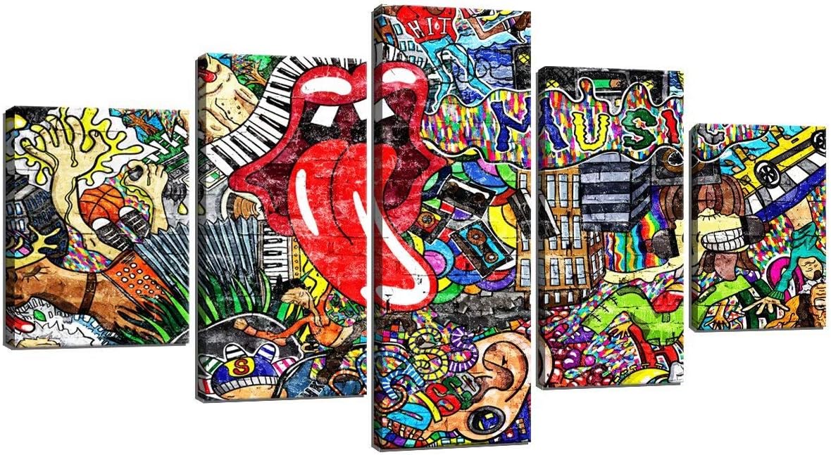 Canvas Wall Art for Living Room Bedroom Home Decor Framed Abstract Colorful Graffiti Wall Paintings Pictures Prints and Poster Artwork 5 Piece Ready to Hang New Year Gifts(60X32 Inches)