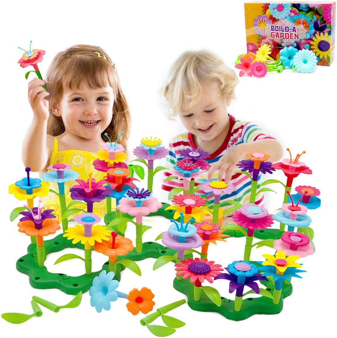 BAISIQI Toys for 3-6 Year Old Girls Boys 98PCS Flower Garden Building Blocks Set for Kids Outdoor Sand Toys for Toddlers Children Educational Gifts Birthday Presents Joy-Fun