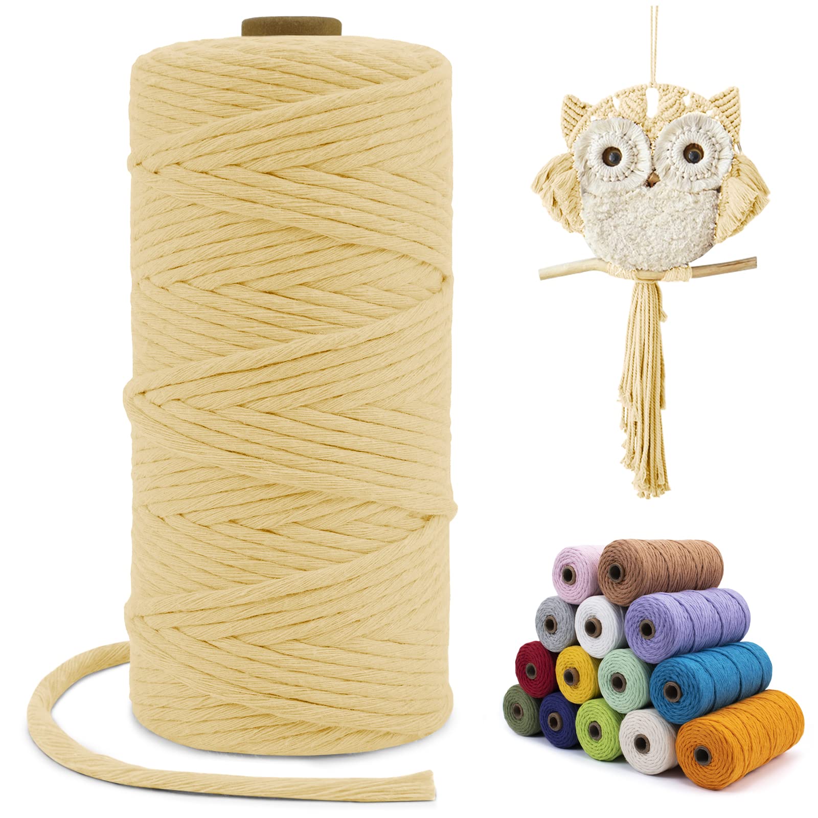 LEREATI Macrame Cord 3mm x 100m, Thick Cotton Macrame Rope Yarn, Natural Craft Rope for Plant Hanger, Wall Hanging, DIY Crafts, Decorations (Light Yellow) — image 1