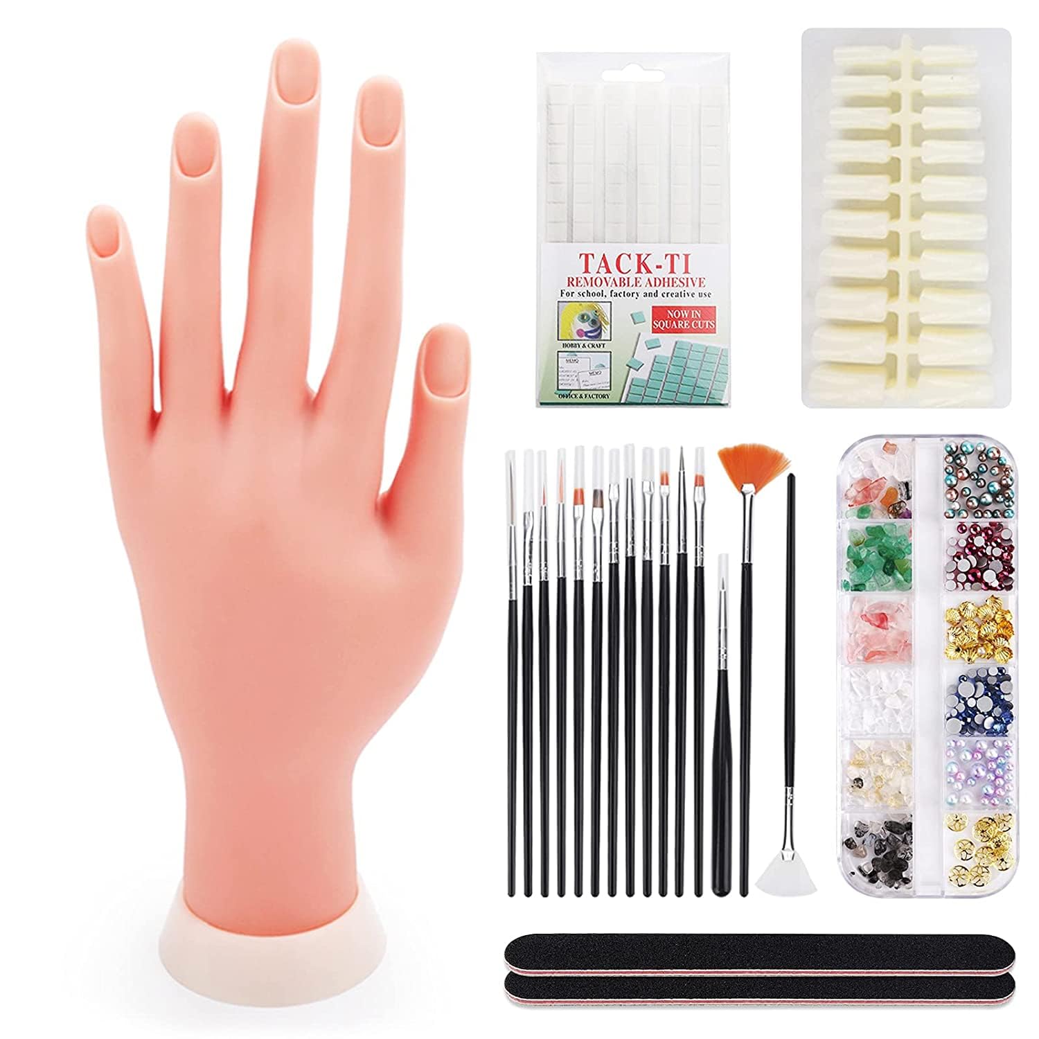 Deciniee Practice Hand for Acrylic Nails：Silicone Nail Practice Hand with 200Pcs Nail Tips - Adjustable Nail Hand Practice Model for Women Girls - Training Hand Manicure Kit for DIY Nail Art