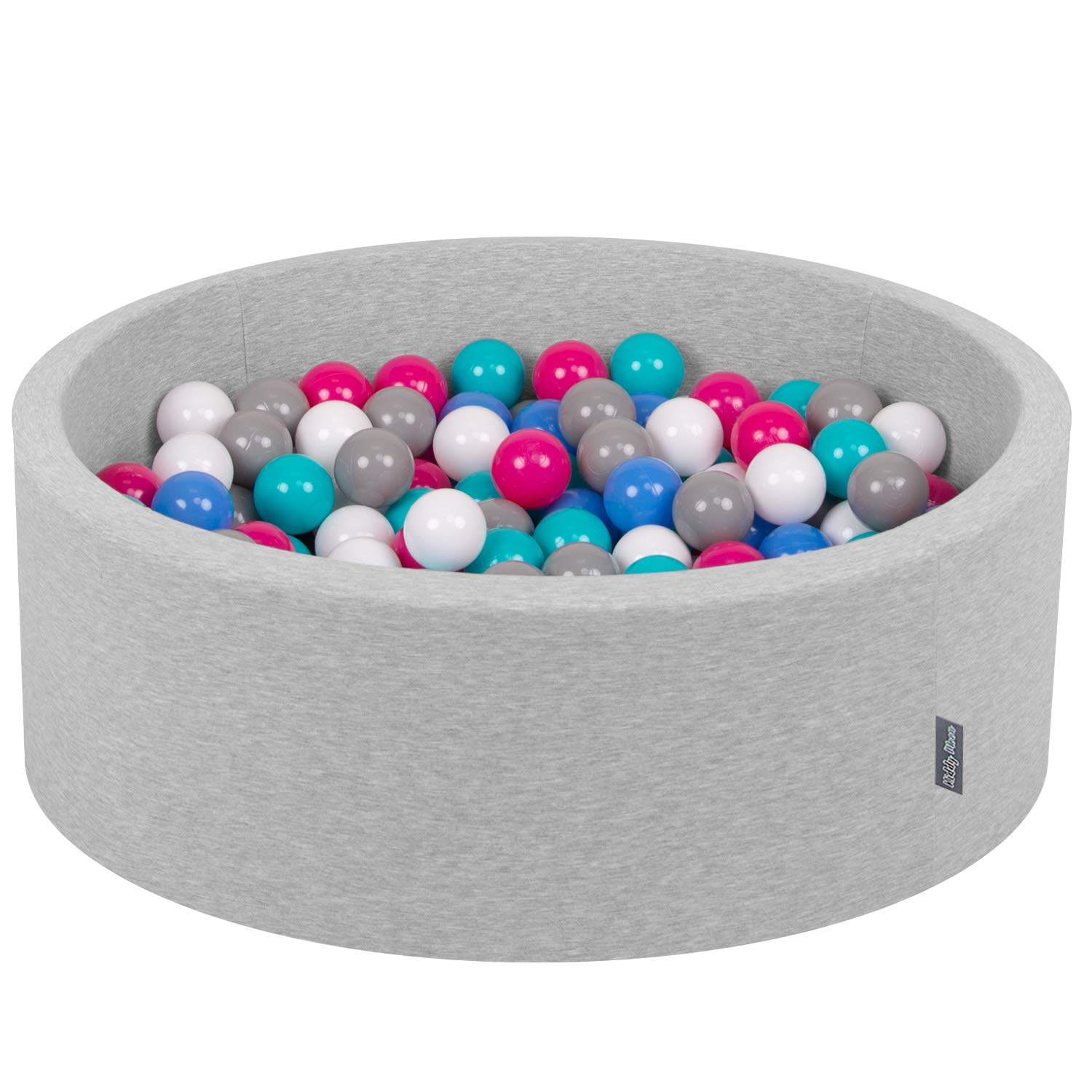 KiddyMoon 90X30cm/200 Balls ∅ 7Cm / 2.75In Baby Foam Ball Pit Made In EU, Light Grey:White/Grey/Blue/Dark Pink/Lt Turquoise