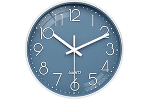 WISKALON Modern Simple Wall Clock 10Inch Horloge Murale Silent Blue Clock Battery Operated for Kids Living Room Bedroom Kitch