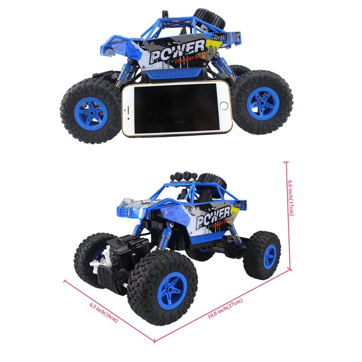 Fisca RC Car Remote Control Rock Crawler High Speed 4WD Off-Road Vehicle, 2.4Ghz 1:18 Dune Buggy Monster Truck Electric Hobby Fast Race Car with Rechargeable Battery Blue