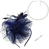 YARIEW 2025 Fascinators Hats for Women, Pearl Necklace for Women Tea Party Hats for women Feather Fascinator Headband for Wedding, Tea Party, Cocktail Dress Outfits Blue