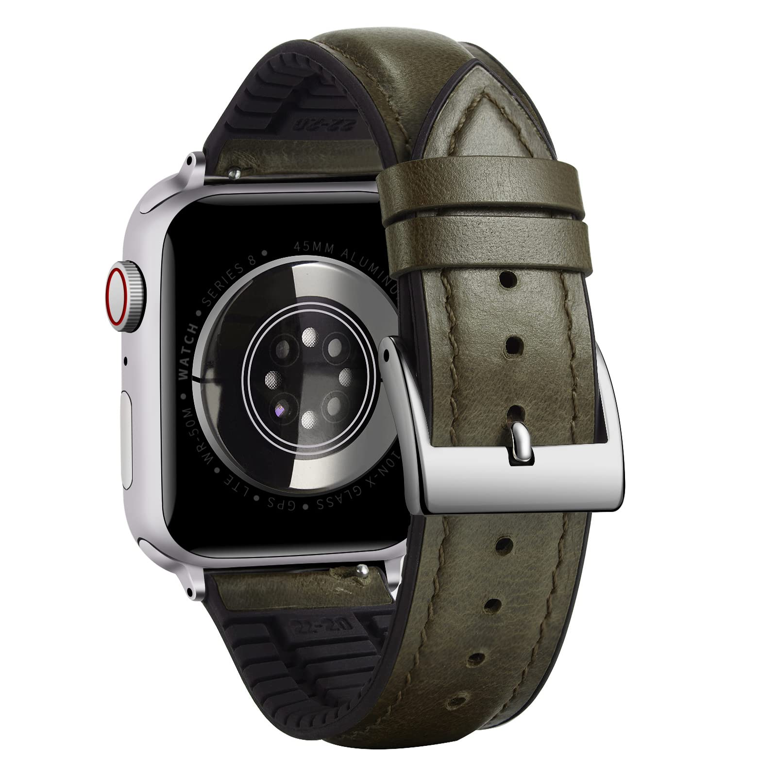 BINLUN Compatible with Apple Watch Strap 42mm 44mm 45mm 46mm 49mm Oil Wax Leather and Breathable Silicone Hybrid Replacement Band Compatible with iWatch Ultra SE SE2 Series 11/10/9/8/7/6/5/4/3/2/1