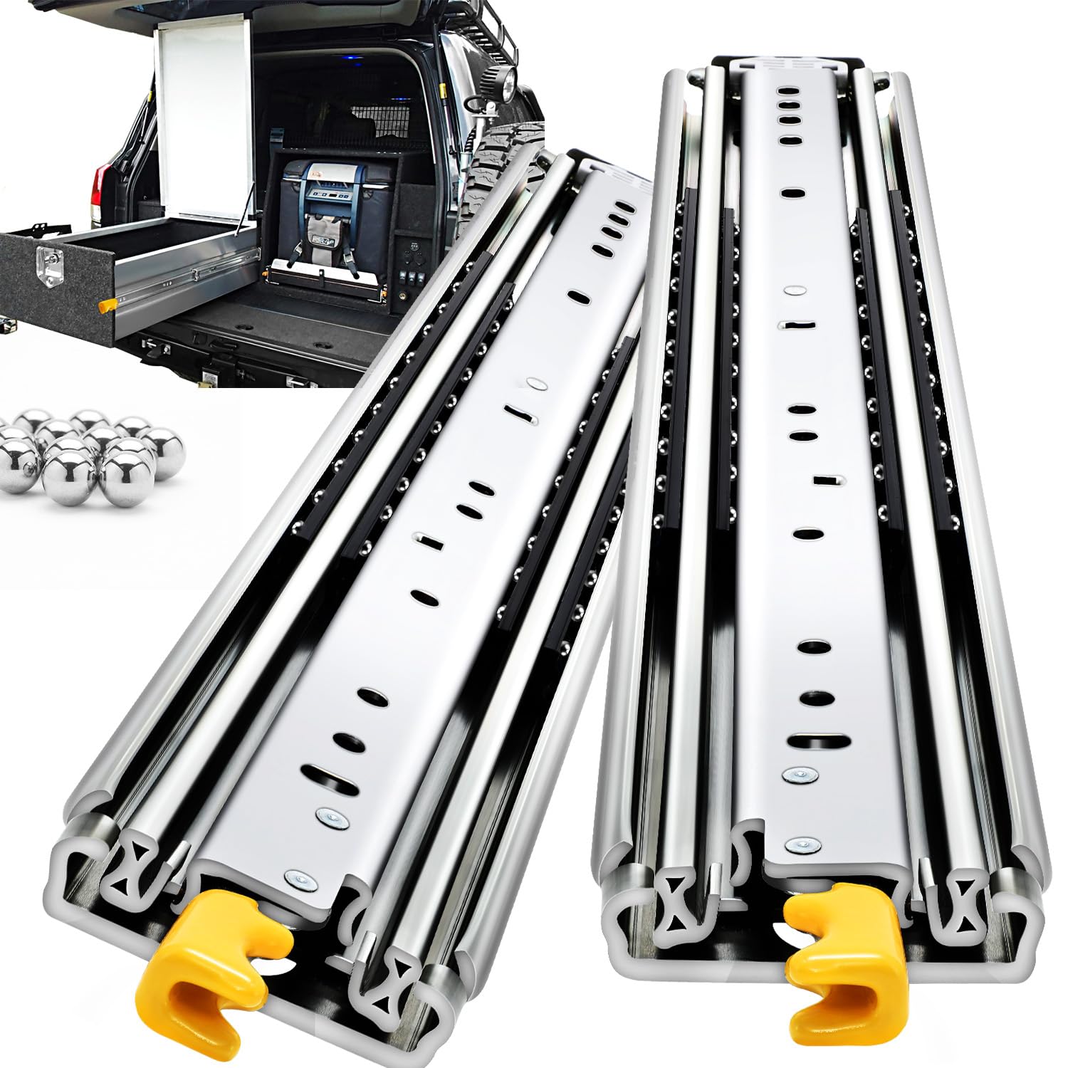 QWEZIX with Lock Heavy Duty Drawer Runners Slides 194KG Load Full Extension Side Mounted Ball Bearing Steel Rails 1000mm L x 76mm W Smooth Glide for Kitchen Cabinet Garage Tool Box Workshop 1 Pair