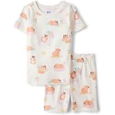 The Children's Place Girls' 100% Cotton Sleeve Top and Shorts 2 Piece Pajama Set