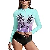BesserBay Women's UPF 50+ Long Sleeve Zip Front Rashguard Shirt Swim Crop Top