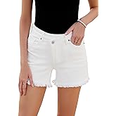 luvamia Jean Shorts for Women Mid Rise Trendy Stretchy Crossover Waist Denim Shorts Raw Hem Casual Summer Pockets