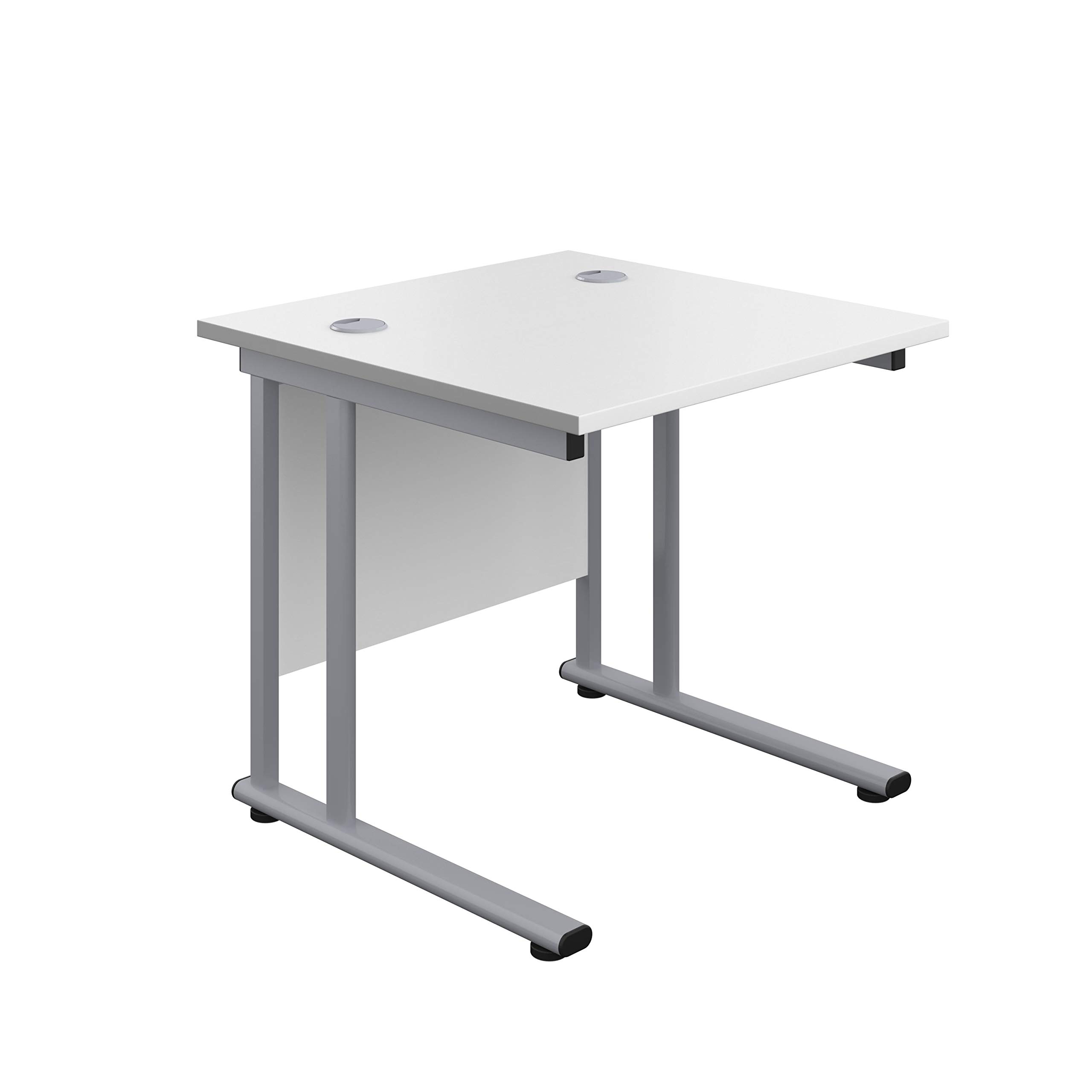 Office Hippo Heavy Duty Rectangular Cantilever Office Desk, Home Office Desk, Office Table, Integrated Cable Ports, PC Desk For Office or Home, 5 Yr Wty - Silver Frame/White Top, 80cm x 80cm