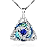 Distance Celtic Birthstone Necklace for Women, S925 Sterling Silver Trinity Knot Triquetra Austria Crystal Pendant, Birthstone Necklace Birthday Anniversary Jewelry Irish Scottish Gifts for Her