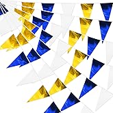 130FT Navy-Blue White Gold Glitter Triangle Pennant Banner Flag Metallic Bunting Fabric Garland for Christmas Graduation Retirement Wedding Bridal Shower Nautical Ahoy Achor Party Decorations Decor