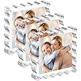 MEMORIO Clear Picture Frames 3Pack - Acrylic Magnetic Photo Frame 4×4 Inch, Double Sided Magnet Frames with Scalloped Edges, 10+10mm Thick Freestanding Gift for Office/Home(Clear, 4x4)