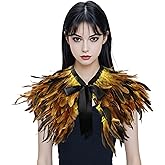 MAOFENG Gothic Natural Feather Shrug Feather Shawl Wrap Cape Victorian Collar for Halloween Cosplay Party Costume Accessories