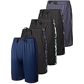 Real Essentials 5 Pack: Boys' Dry Fit Basketball Shorts for Youth Kids Teens - Athletic Running Soccer Sports with Pockets