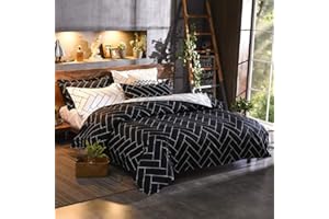 EROSEBRIDAL Black Geometric Duvet Cover Set King 3 Piece Black and White Striped Bedding Set Modern Soft Luxury Microfiber Reversible Stripe Pattern Comforter Cover for Boys Men Women Teens with Zipper Closure