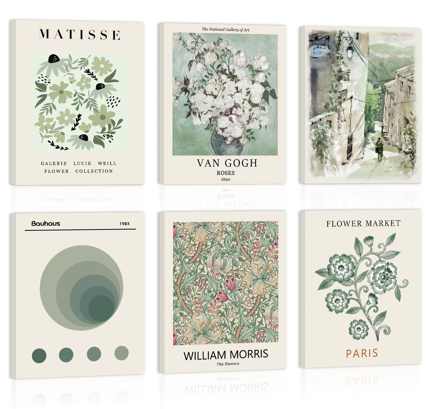 KAIRNE Vintage Sage Matisse Wall Art Framed,Green Prints Poster for Living Room Set of 6 Pieces(8x10inch),Aesthetic Decor Bedroom Accessories,Boho Botanical Art Prints for Bathroom Office Decoration