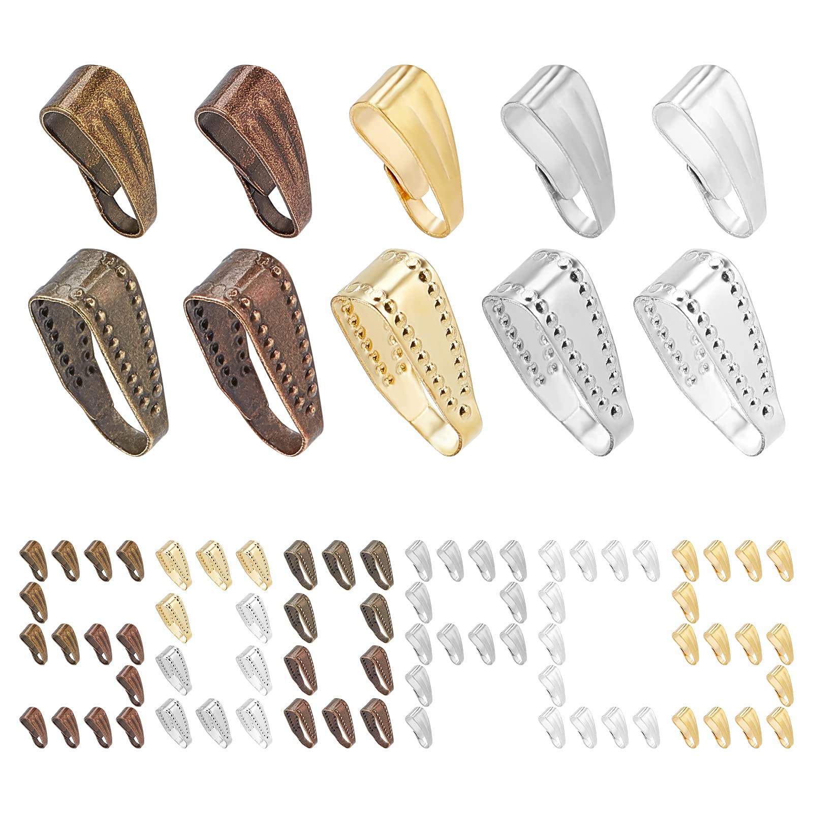 SUNNYCLUE 1 Box 500Pcs 2 Sizes 5 Colors Pinch Clip Clasp Brass Snap on Bails Pendants Clasps Hook Chain Metal Connectors Holder for DIY Jewelry Making Necklaces Findings Accessory