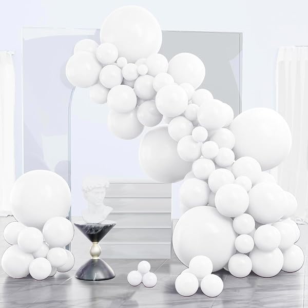 PartyWoo White Balloons 140 pcs Different Sizes of 18 12 10 5 Inch White Balloons Arch Kit Garland for Wedding Baby Shower Bi