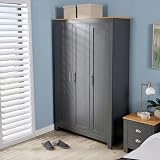 Home Source 3 Door Wardrobe, Oak Effect Top, Dark Grey, 5 Shelves view 3