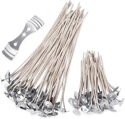 SMALUCK 100 Cnt Organic Soy Wicks 4in 8in with Stainless Wick Holder Sustainer