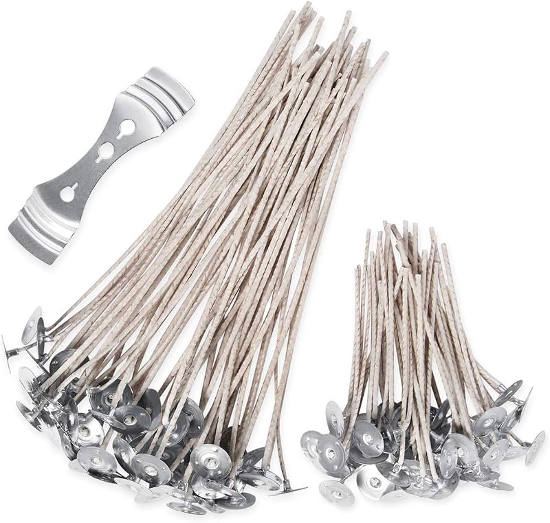 SMALUCK 100 Cnt Organic Soy Wicks 4in 8in with Stainless Wick Holder Sustainer