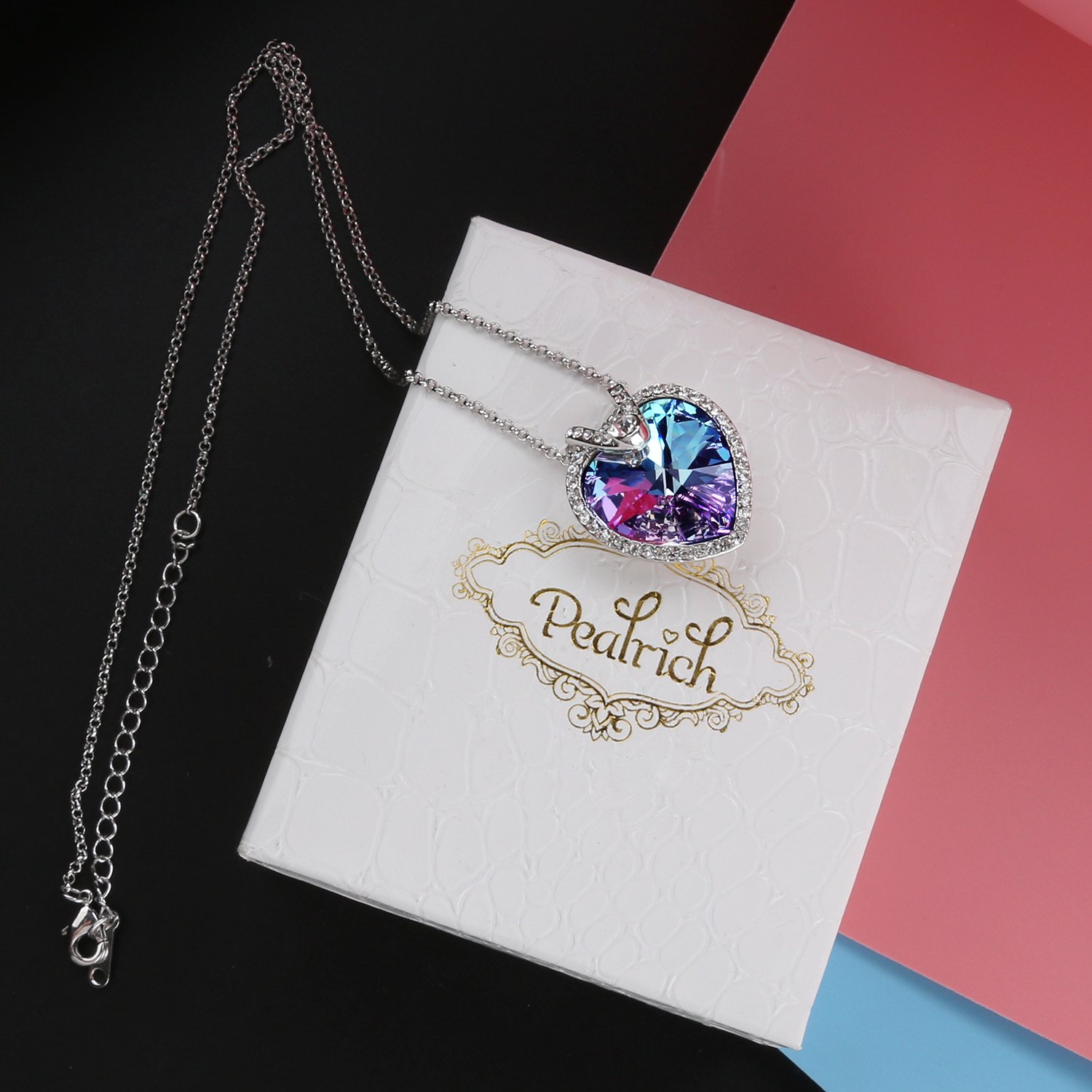 Mothers Day Gift Pealrich Fashion Silver Mystic Heart Shaped Love Pendant Necklace for Women with Swarovski Crystal Elements 18\