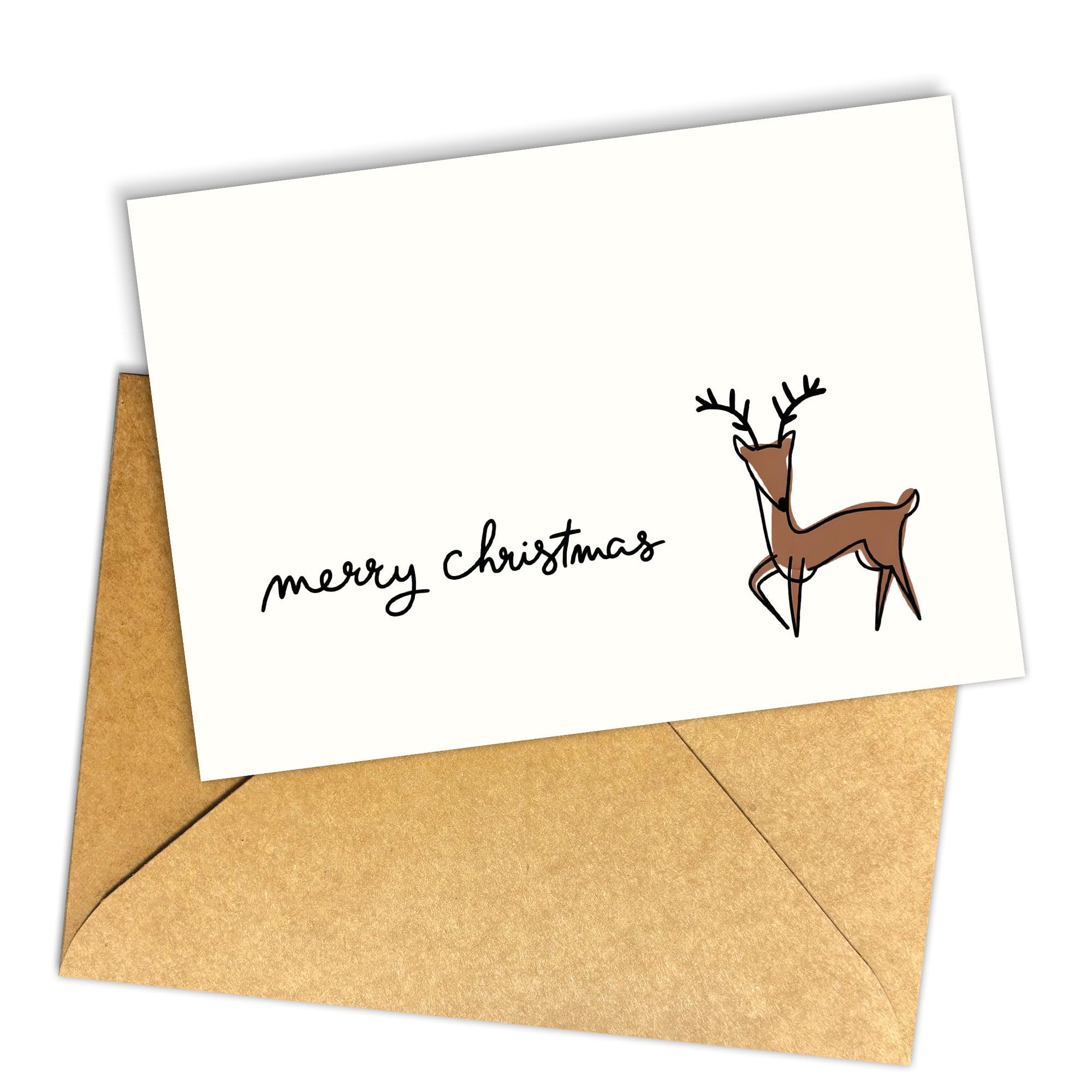 Photo 1 of (5.3x8in) Merry Christmas Greeting Card with Minimalist Reindeer Illustration, Modern Holiday Card for Friends, Family, Teachers, Coworkers, and Neighbors, Festive Stationery with Envelope (Xmas 10)