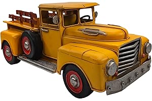 YCHTEWY-Iron Classic Yelloe Truck Pick-up Model Collectible Vehicle Decoration, Metal Truck Christmas Decor ，Unique Blend of Vintage, Rustic, Farmhouse Truck Decor for Table Top Decor. (E)…
